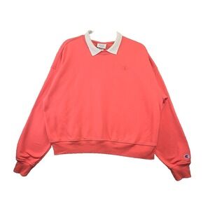 Women's Champion Powerblend Polo Sweatshirt C Logo High Tide Coral L Golf‎ Sport